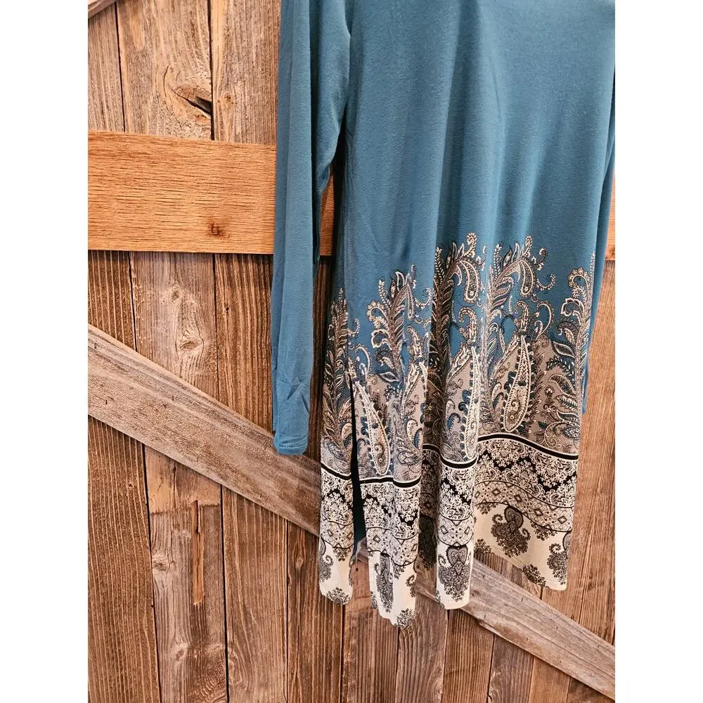 J jill wearever collection size small tunic paisley geometric trim long sleeve ^ - Picture 3 of 7